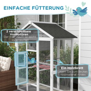 PawHut Vogelkäfig mit Dach, Sitzstangen und ausziehbarer Bodenwanne.