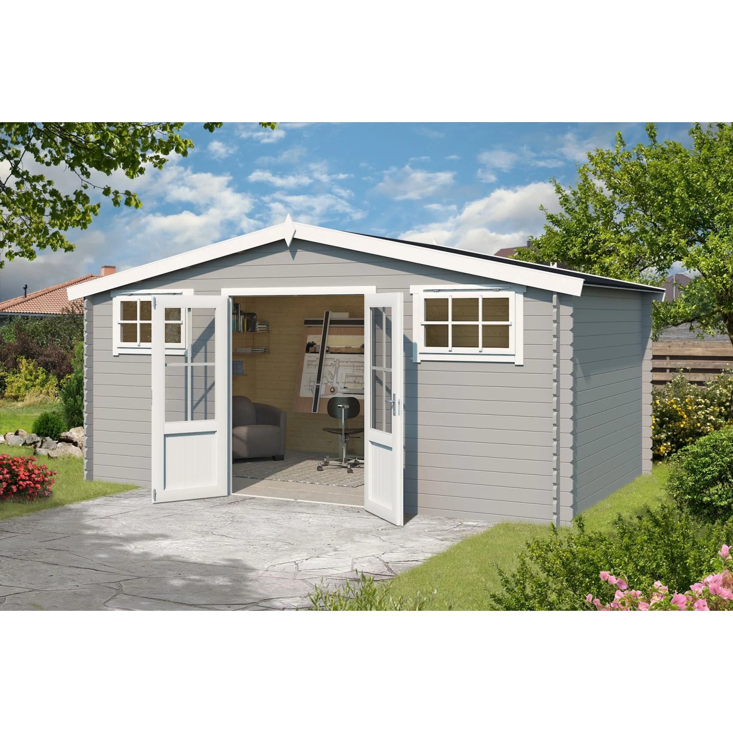 Lasita Gartenhaus Washington 480 cm x 376 cm Lichtgrau