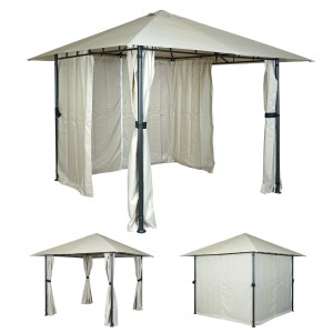MCW Pergola J63 Creme-Beige mit Dach und Seitenwänden für Terrasse & Garten.