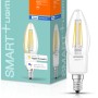 Ledvance Smart+ Bluetooth LED-Lampe in Kerzenform mit klarem Filament und E14-Sockel.