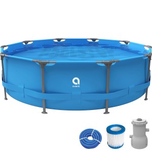 Avenli Frame Pool Set, Ø 366 cm, blau, mit Filterpumpe, Schlauch und Filterkartusche.