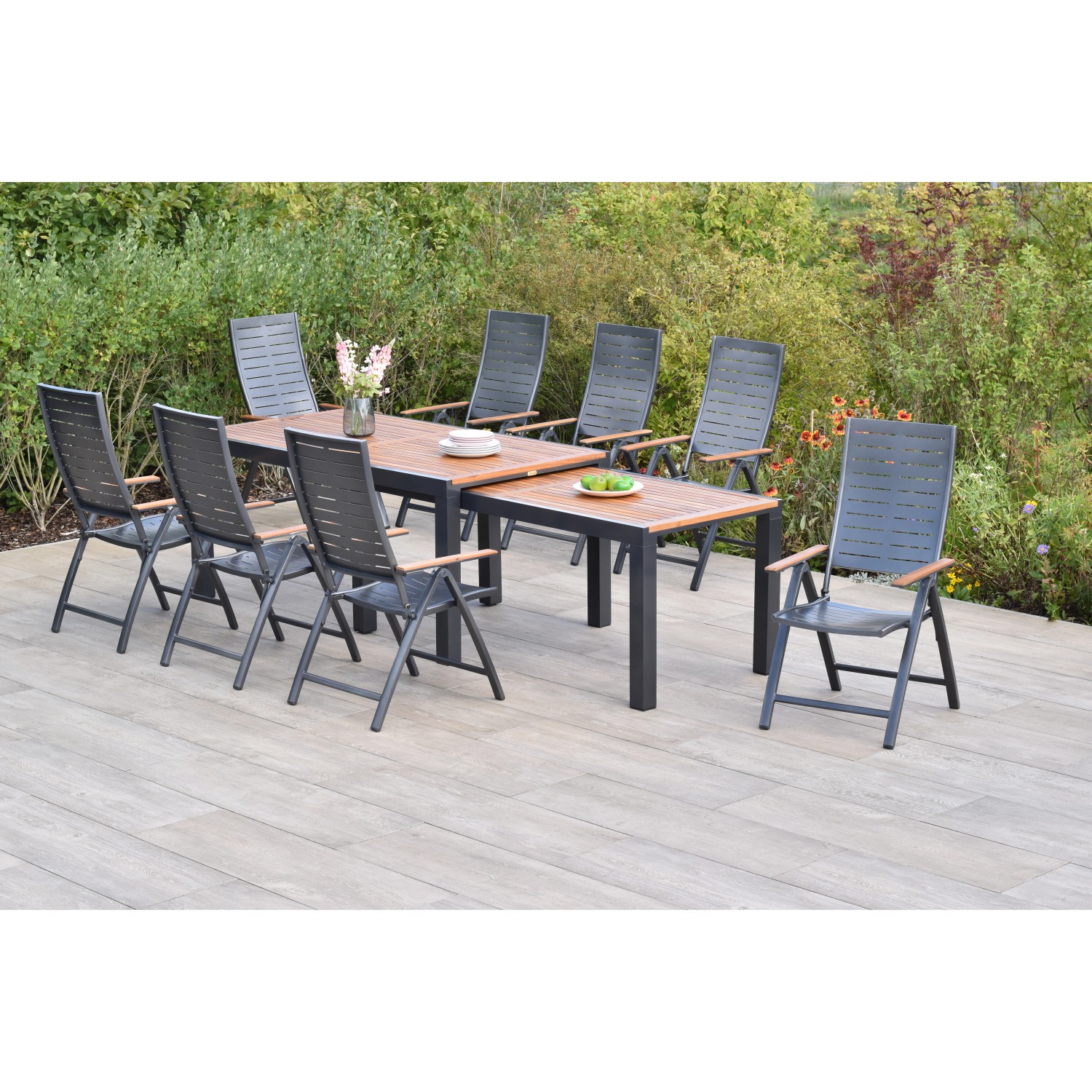 Merxx Tinos Set 9-tlg. 8 Klappsessel Flex-Gartentisch Ausziehbar günstig online kaufen