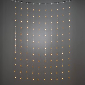 Konstsmide LED-Lichtervorhang mit 120 bernsteinfarbenen Sternen für Innen, transparentes Kabel.
