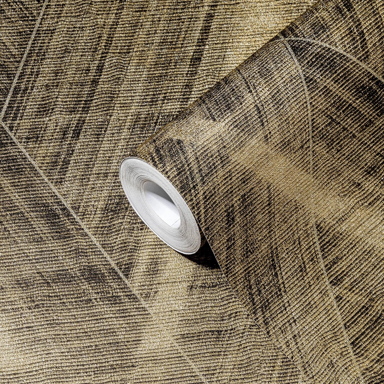 PROFHOME 3D Tapete Chevron Muster Gold/Schwarz, Rolle. Dekorative Vliestapete mit grafischem Design.