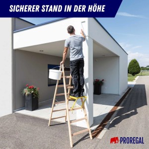 PROREGAL Holz-Sprossenleiter mit Mann beim Malern, 2x4 Sprossen, sicherer Stand.
