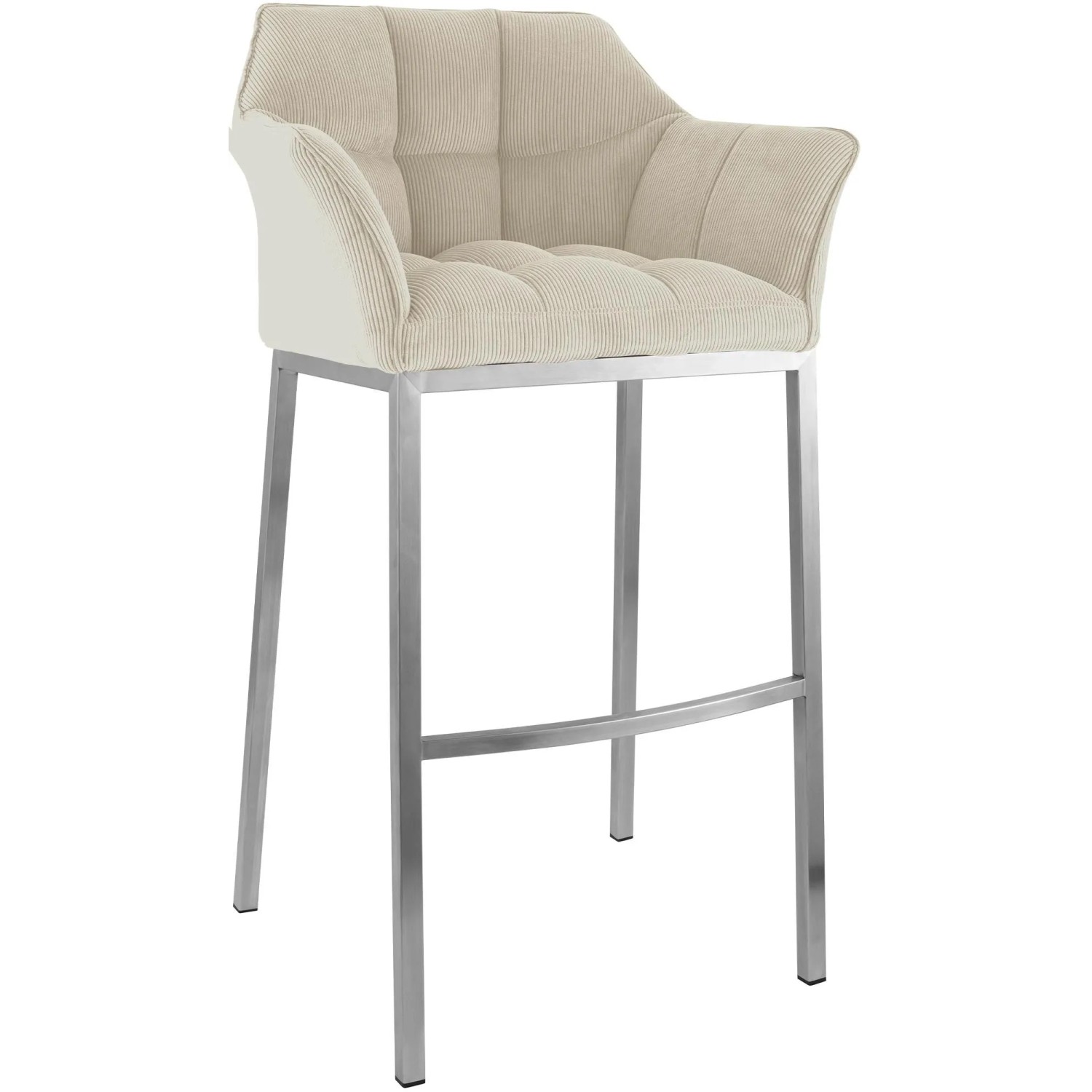 CLP Barhocker Damaso Cord Mit Vierfußgestell Creme/Edelstahl