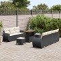 Schwarzes 10-tlg. vidaXL Garten-Sofa-Set aus Poly Rattan mit Tisch und Hockern.
