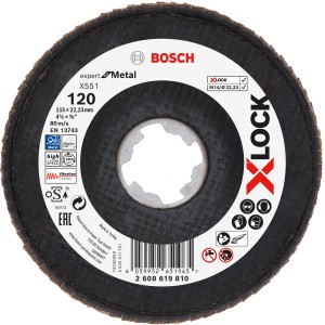Bosch X-Lock Fächerschleifscheibe X551, 115mm, K120 für Metall und Edelstahl.