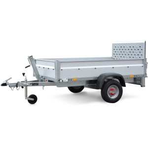 Stema REX 21 Kippanhänger, ungebremst, 750 kg, mit klappbarer Rückwand als Auffahrrampe.