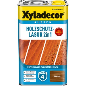 Xyladecor Holzschutz-Lasur 2in1, Farbton Kastanie, 2,5 l Dose für langanhaltenden Holzschutz.