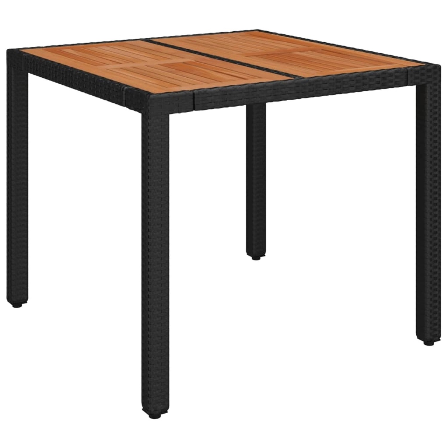 vidaXL Gartentisch mit Holzplatte Schwarz 90x90x75 cm Poly Rattan 319897 günstig online kaufen
