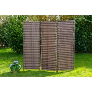 Merxx Paravent Cognac, 3-teilig, aus Kunststoffgeflecht für Garten & Terrasse.