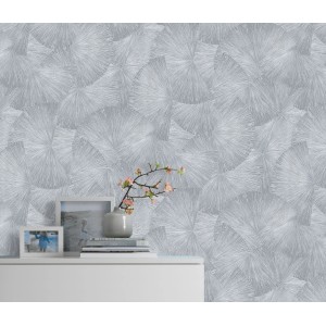 Erismann Vliestapete Guido Maria Kretschmer mit Fächermotiv in Silber-Grau.