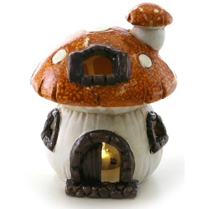 Dekoratives Pilzhaus mit LED-Beleuchtung, Keramik, Ø 11,5 cm, Höhe 14 cm.