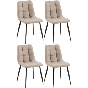 4er Set Esszimmerstühle Antibes aus taupefarbenem Kunstleder mit Stepp-Muster und matt-schwarzem Metallgestell.