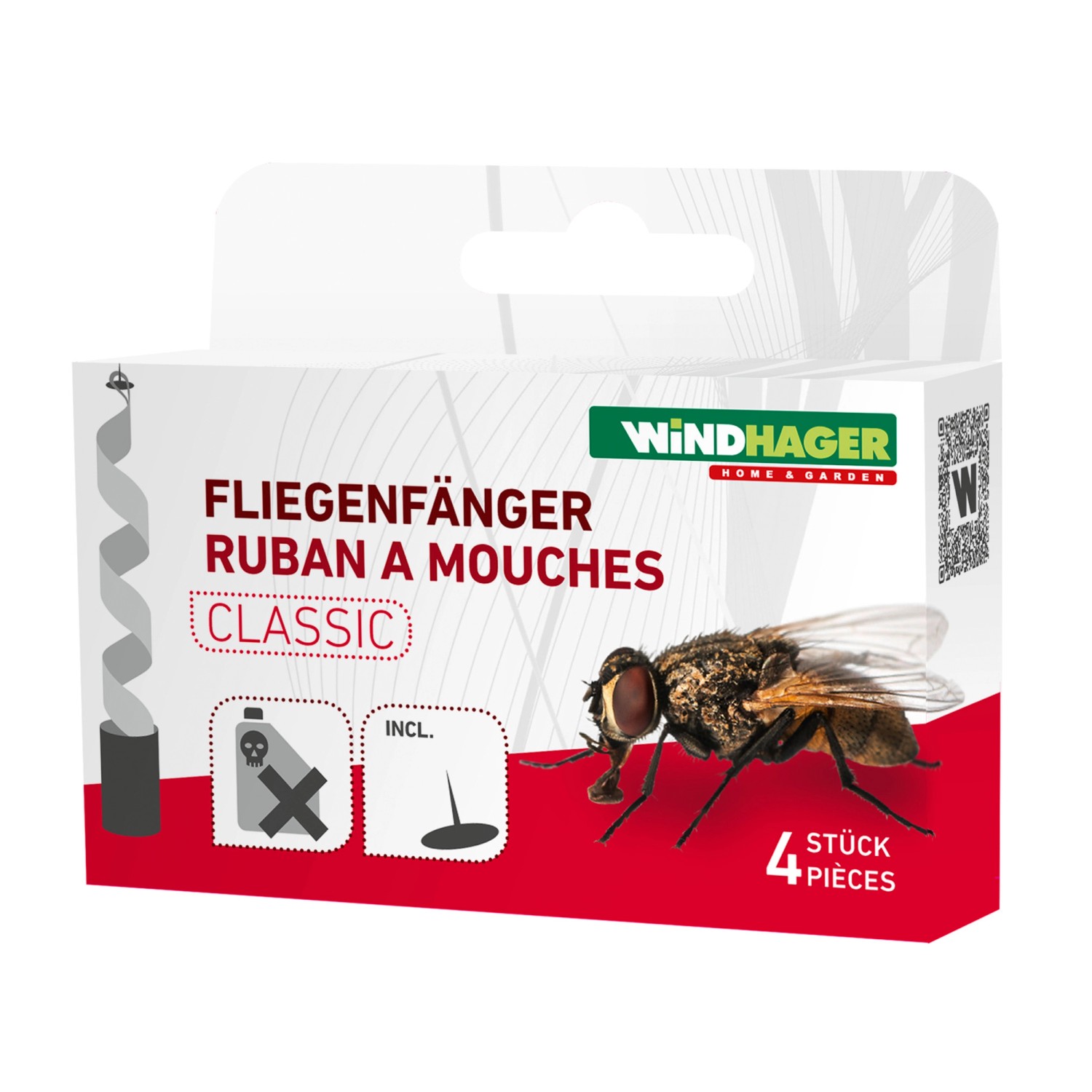 Windhager Fliegenfalle Naturleim, 4 Stück, 85 cm. Fliegenfänger für Innenräume.