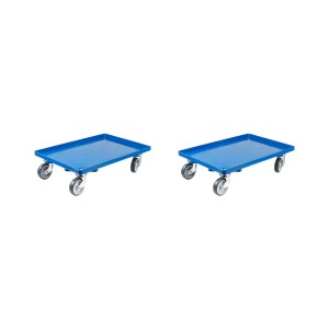2 blaue PROREGAL Transportroller für Euroboxen (60x40 cm) mit Gummirädern, Traglast 300 kg.