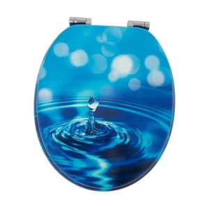 SINOBATH WC-Sitz mit Absenkautomatik, blaues Wassermotiv. WC-Deckel aus MDF Holzkern.