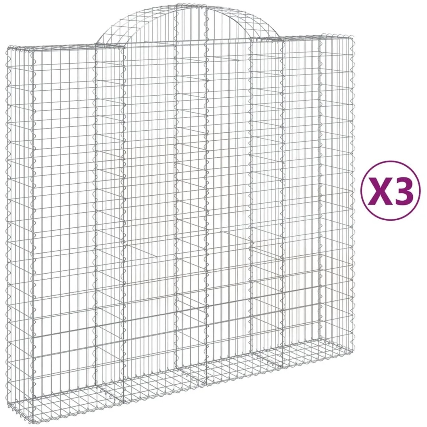 3er Set Gabionen mit Hochbogen, 200x50x180/200cm, aus verzinktem Eisen für Hochbeete.