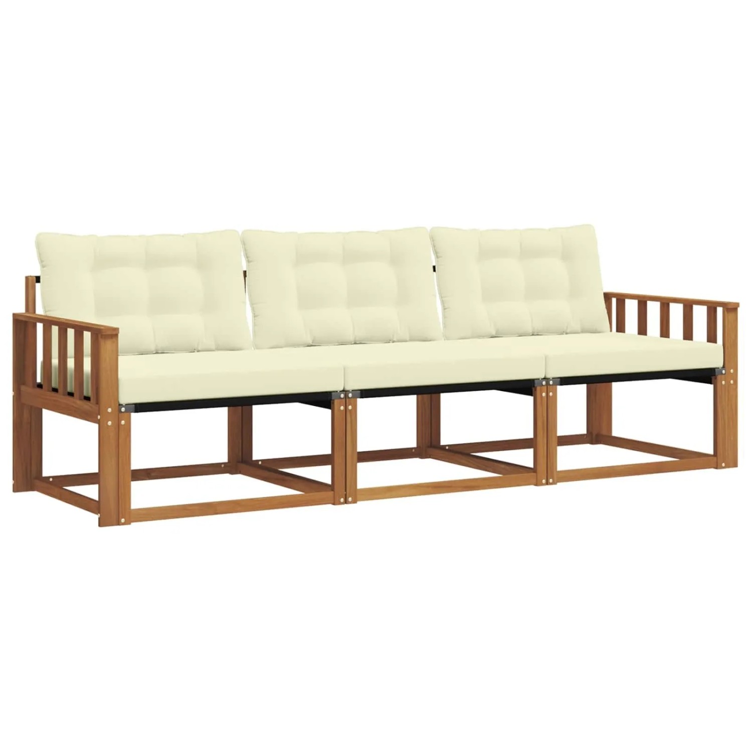 vidaXL Outdoor-Sofagarnitur mit Kissen 3-Tlg Natur und Creme 3369141