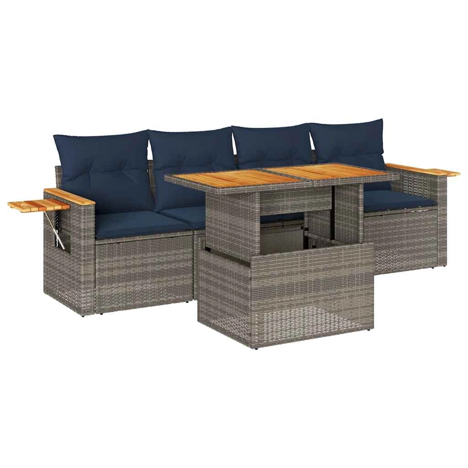 vidaXL 5-Tlg Garten-Sofagarnitur mit Kissen Grau Poly Rattan 3327547 günstig online kaufen