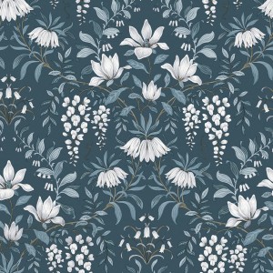Laura Ashley Vliestapete Parterre Dark Seaspray mit floralem Vintage-Muster.