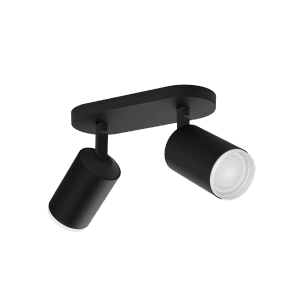 Schwarze Philips Hue Fugato Deckenleuchte mit zwei Spots, White & Color Ambiance.