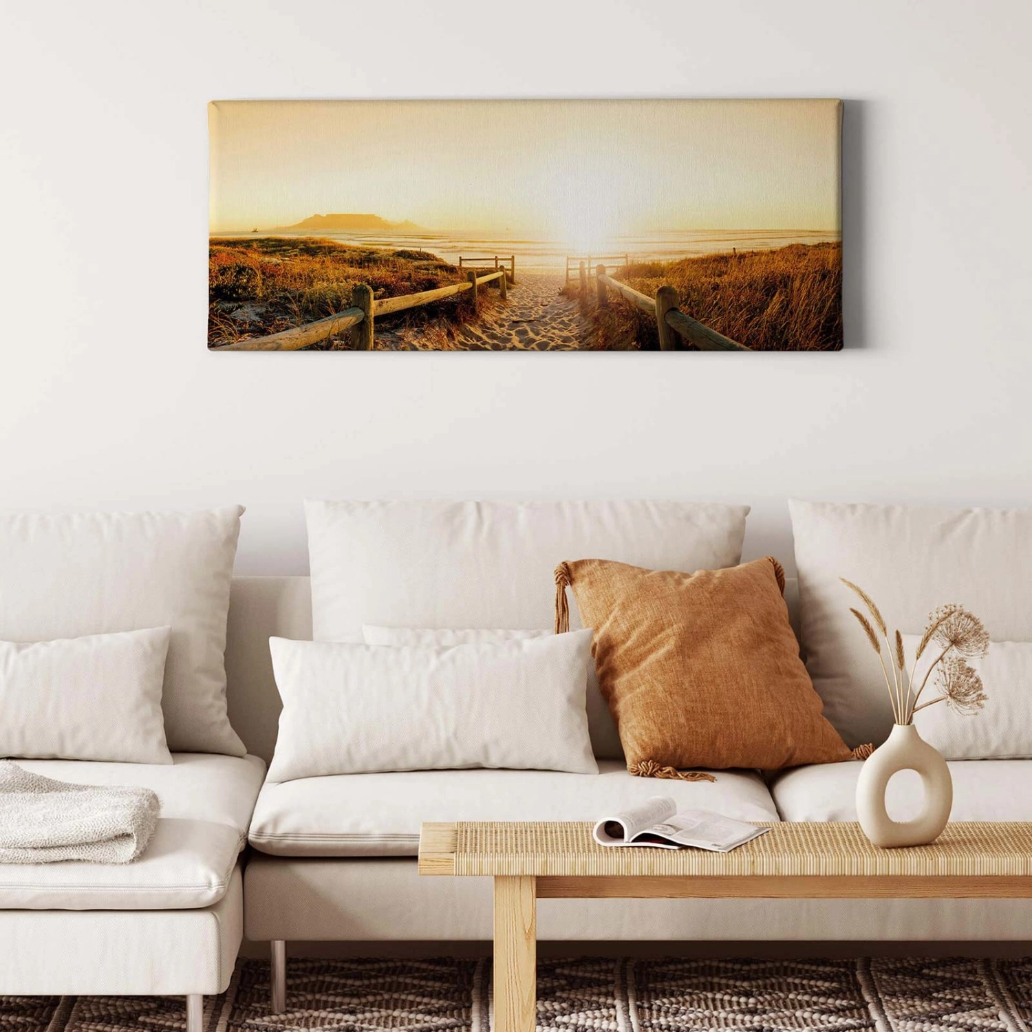 Bricoflor Wandbild Mit Sonnenuntergang Am Meer Leinwand Bild Mit Strand  Motiv In Orange Und Gelb Wohnzimmer Und Schlafzimmer Bild Im Maritimen Stil