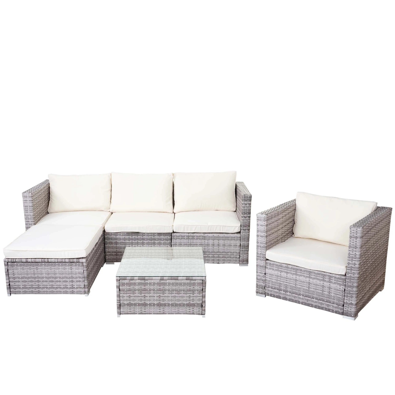 PROREGAL Poly-Rattan-Garnitur Gartengarnitur Sitzgruppe Sofa Lounge-Set Grau Kissen Creme
