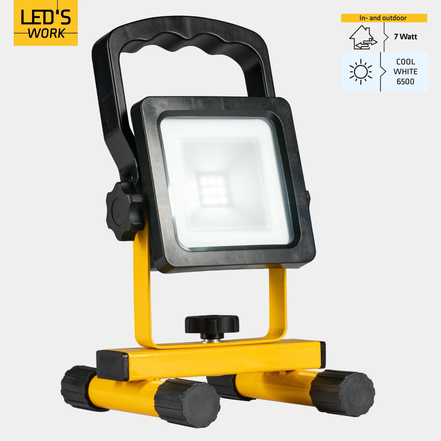 LED Arbeitsleuchte, aufladbar, 7W, 700lm, 6500K, IP54, schwarz-gelb.