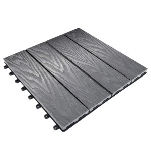 Graue Floordirekt WPC Klickfliese Noble 3D, Terrassenfliese mit Holzoptik, 30x30 cm.