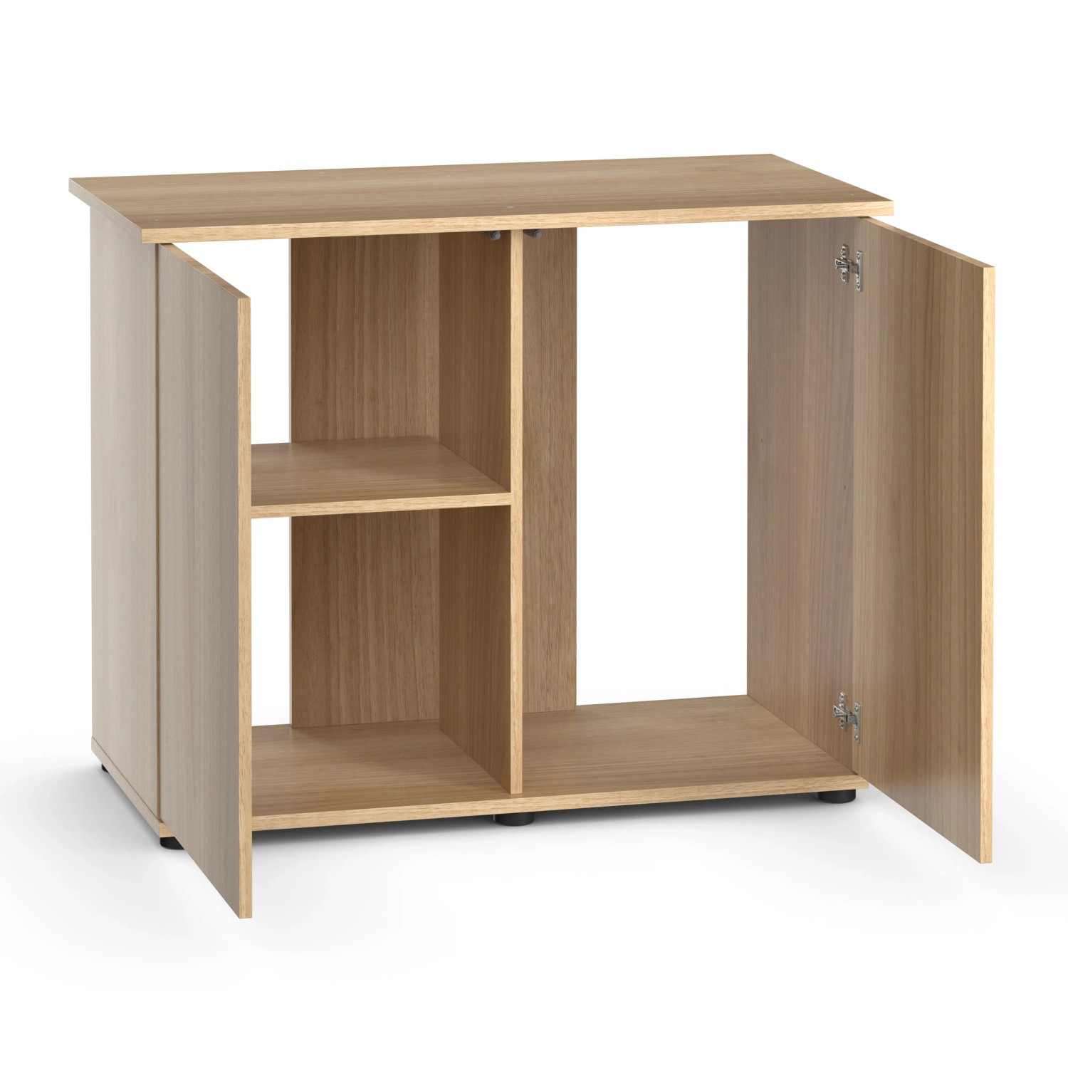 Juwel Aquarienschrank SBX Rio 290, helles Holz, mit offenen und geschlossenen Fächern.