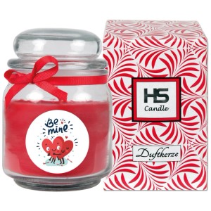 HS Candle Duftkerze Valentinstag "Be Mine" im Glas mit Geschenkbox, rote Stumpenkerze.