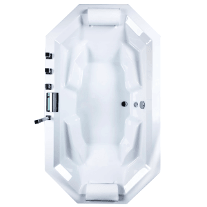 Basera® Podest-Badewanne Bora Bora, 200x115cm, mit Armatur und Kopfstützen, Aufsicht.