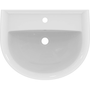Weißer Ideal Standard Eurovit Waschtisch, 60 cm, mit Hahnloch und Überlauf, Aufsicht.