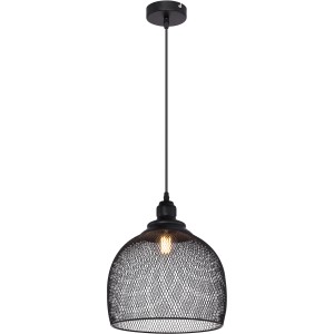 Schwarze Globo Pendelleuchte Anya mit Lampenschirm aus Metallgitter.