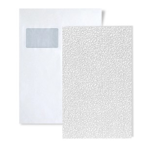 Weißes EDEM Tapeten Muster, Vliestapete mit Rauhfaser-Optik zum Überstreichen, DIN A5/A4 Format.
