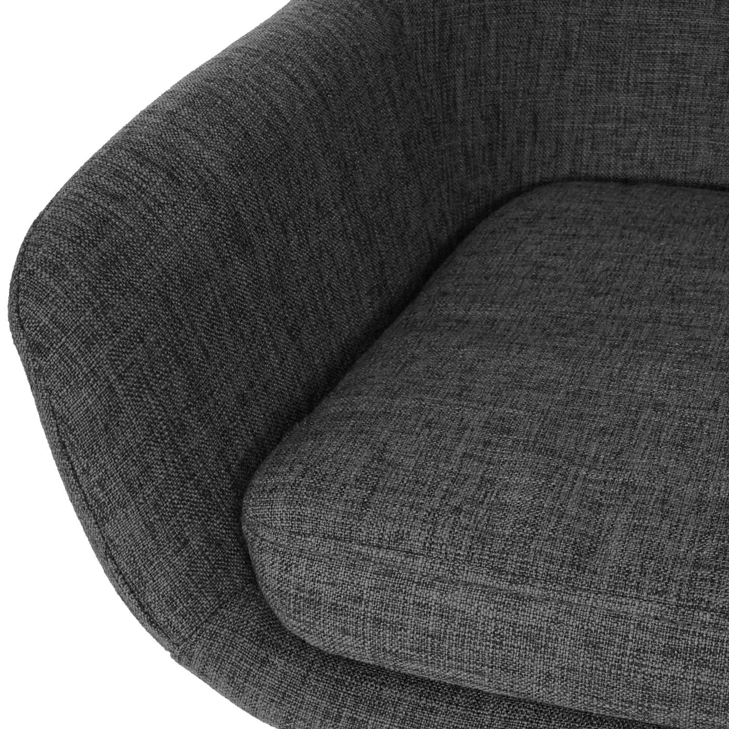 Detailaufnahme: Dunkelgrauer Barhocker Oslo mit Lehne und Textilbezug.