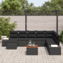 Schwarzes 9-teiliges Garten-Sofa-Set aus Polyrattan mit Tisch und Stauraum.