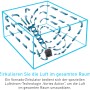 Illustration: Vornado 630 Tischventilator in Schwarz mit Luftstrom im Raum.