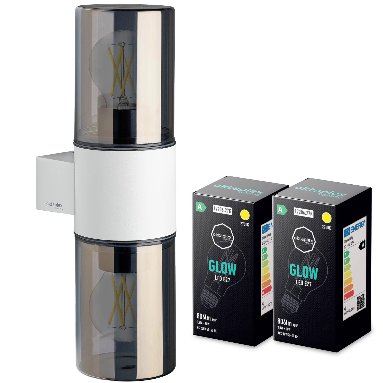 Oktaplex Puno Wandleuchte Außen Aluminium mit 2x E27 Leuchtmittel Warmweiß günstig online kaufen