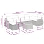 vidaXL 8-tlg. Garten-Sofagarnitur Beige Poly Rattan mit Kissen und Tisch, Maße eingezeichnet.