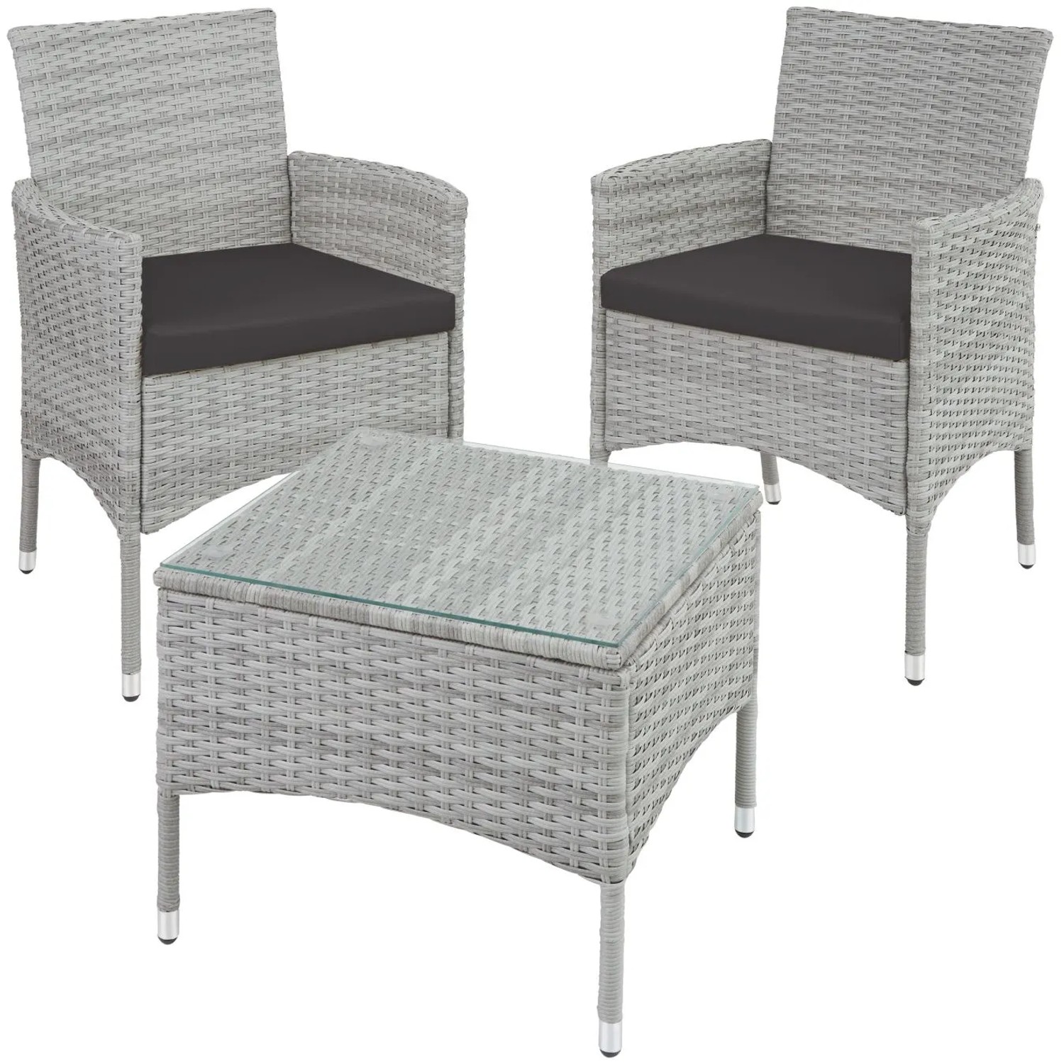 Tectake Rattanset Luzern Für 2 Personen Widerstandsfähig  84 x 60 x 61 cm Hellgrau