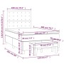 Skizze Boxspringbett Taupe 120x200 mit Matratze und Bank, Maße eingezeichnet.