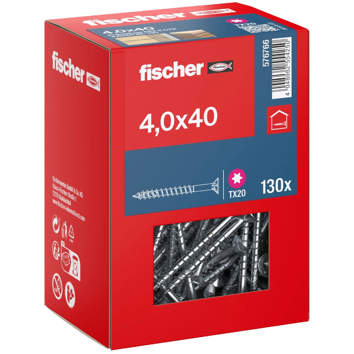 Fischer Schraube PowerFast II Senkkopf TX Teilgewinde Ø 4 x 40 mm 130 Stk