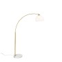 Moderne Bogenlampe Arc Basic von QAZQA mit Messinggestell und weißem Schirm.