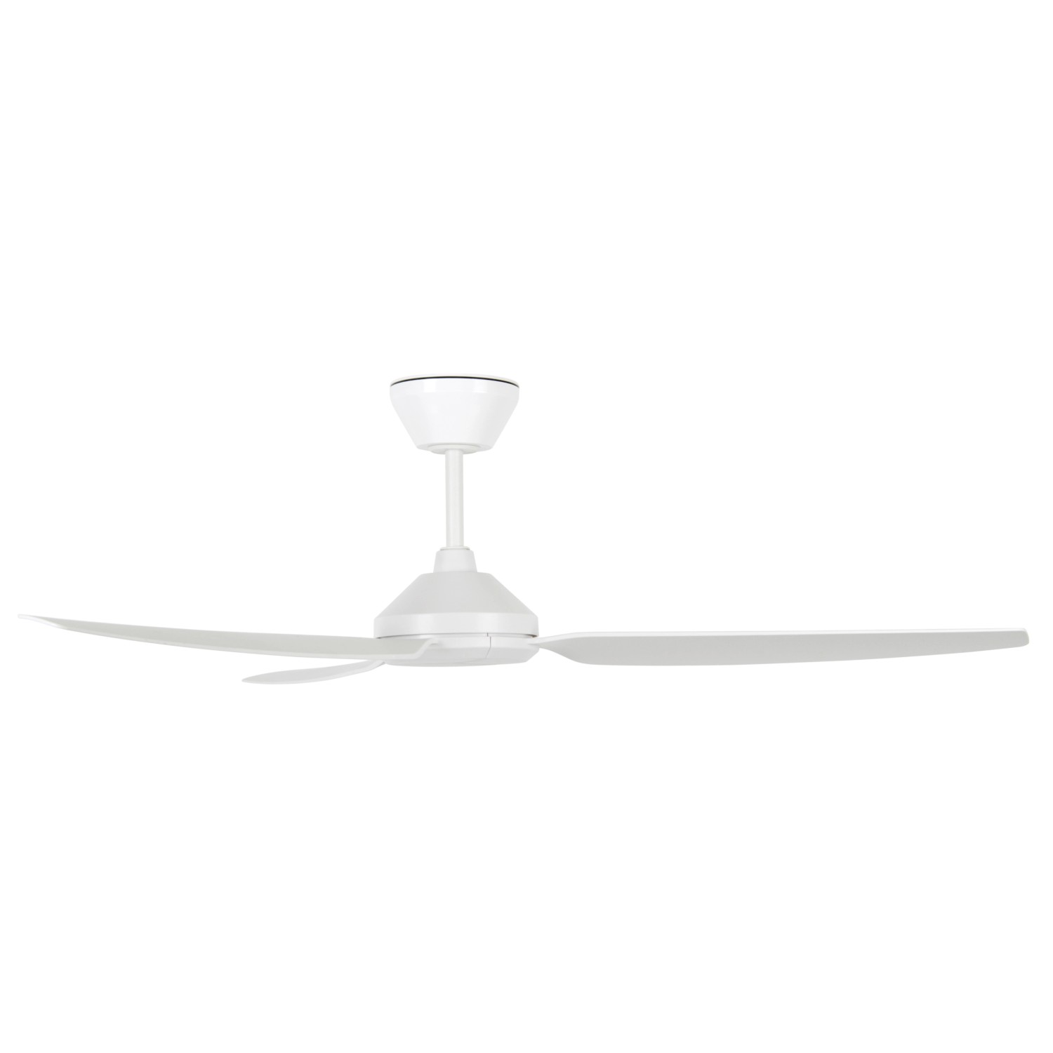 Weißer Lucci Air Polis Deckenventilator für Außenbereich mit drei Flügeln und Fernbedienung.