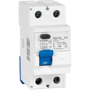 FI-Schalter 2-polig 40A/0,03A für den Verteiler, Fehlerstromschutzschalter mit blauem Schalter.