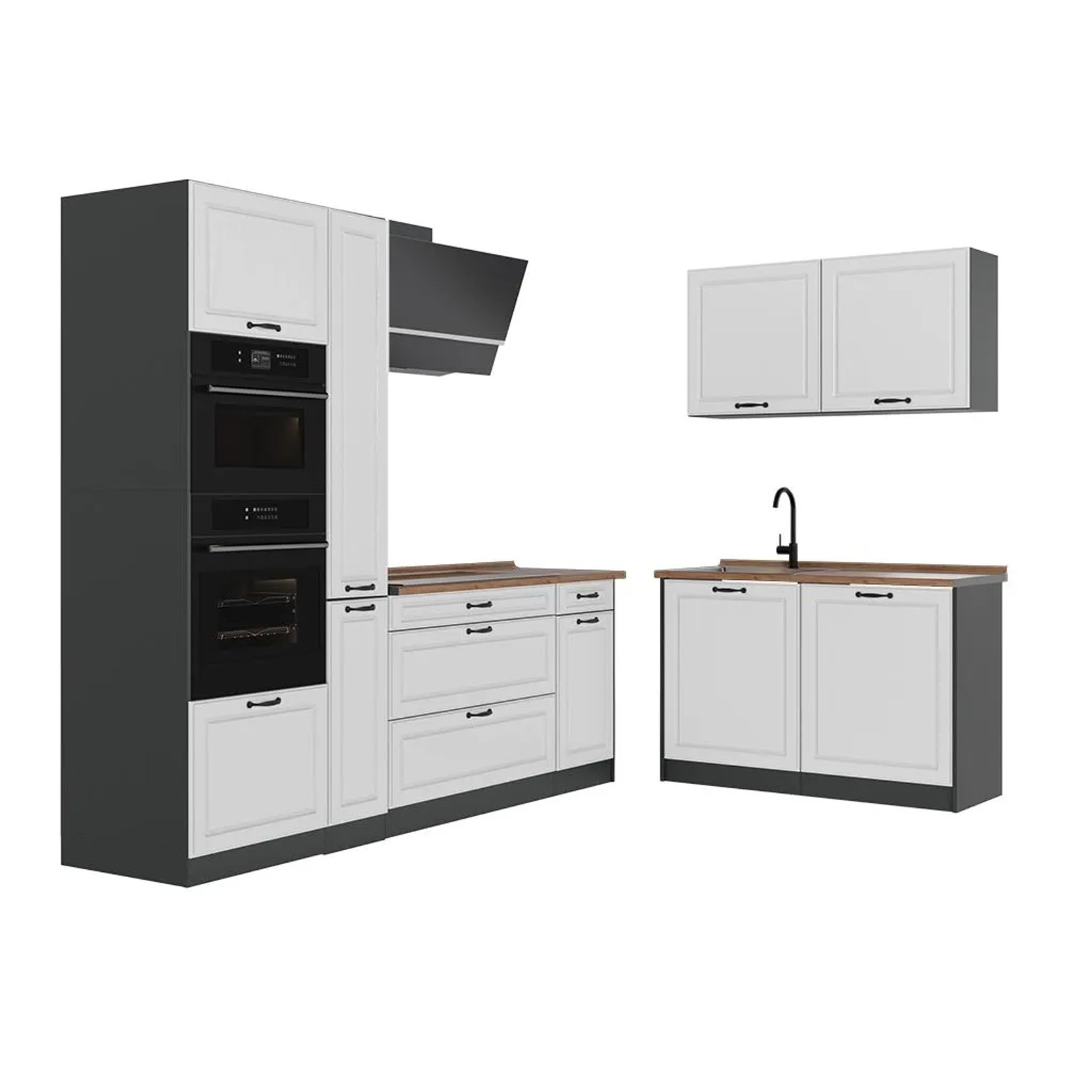 Vicco Eckküche R-Line Weiß Landhaus/Anthrazit 230 x 207 Arbeitsplatte Goldkraft Eiche Art Nr 68167