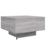 Moderner, grauer Couchtisch mit LED-Beleuchtung, Sonoma Eiche Optik, quadratisch.